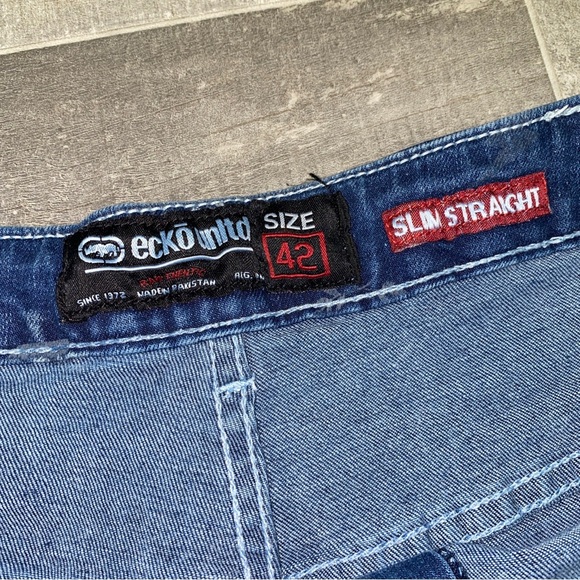 Ecko Unltd Jeans Mens 42x31 (40x31) Slim Straight Hip Hop Rap Streetwear Y2K AOP - Picture 5 of 16